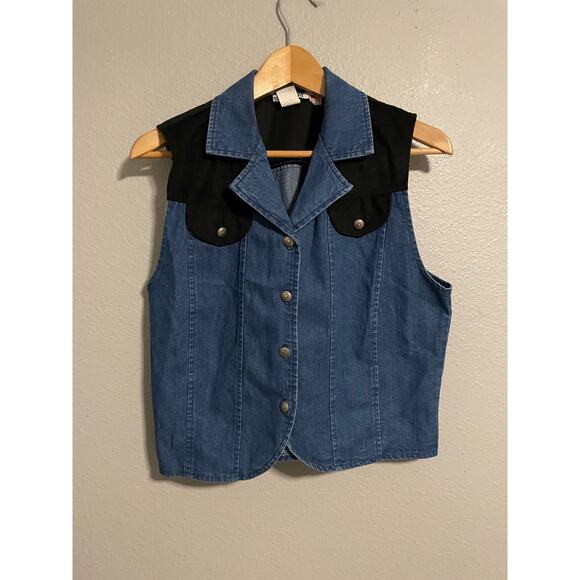 Vintage VRG Sport Womens Vest Medium Blue Denim Concho Buttons Western Rodeo 90s - Picture 1 of 7